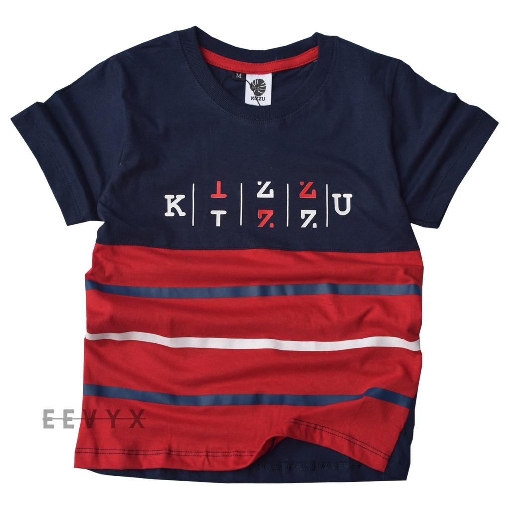 Kizzu Baju Kaos Distro Anak Laki Laki Umur 1-12 Tahun Bahan Cotton - Navy Red - Eevyx Store