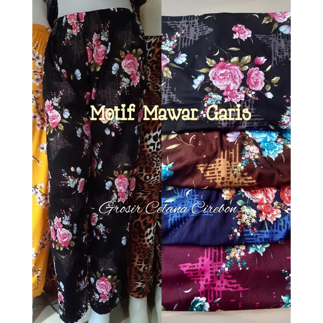 CELANA PANJANG SANTAI WANITA MOTIF MAWAR GARIS