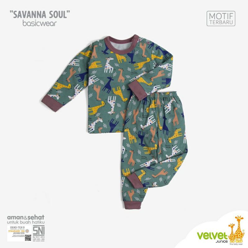 Setelan Panjang Piyama Anak Bayi Velvet Junior Savanna Soul