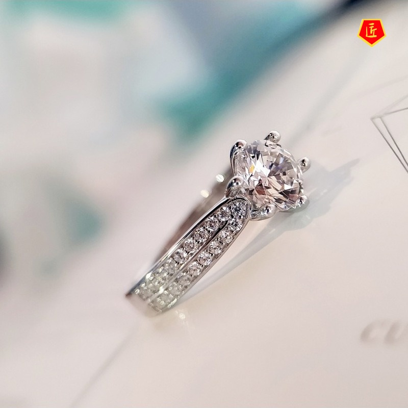 [Ready Stock]Six-Claw Row Diamond Ring Female S925 Silver Fashion