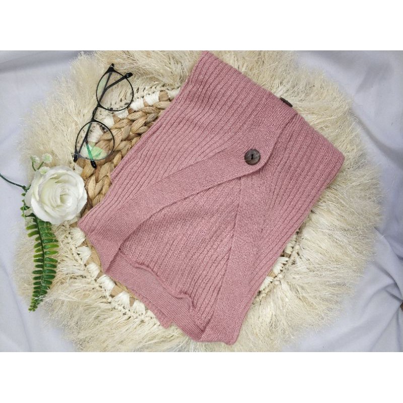 CARDIGAN RAJUT SALUR KANCING BATOK | Cardy Crop Rajut Wanita Oversize-K.BATOK DUSTY PINK