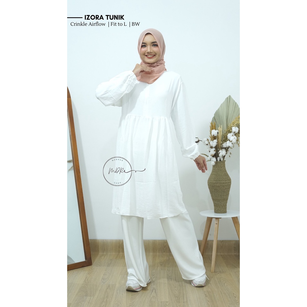 Izora Tunik Baju Atasan Wanita Muslim Busui Jumbo Polos Lengan Panjang Bahan Crinkle Airflow Premium Fit to L / Blouse Wanita Remaja Casual Korean Style  Kekinian 2022 / Fashion Wanita Muslim Terbaru Beraneka Warna