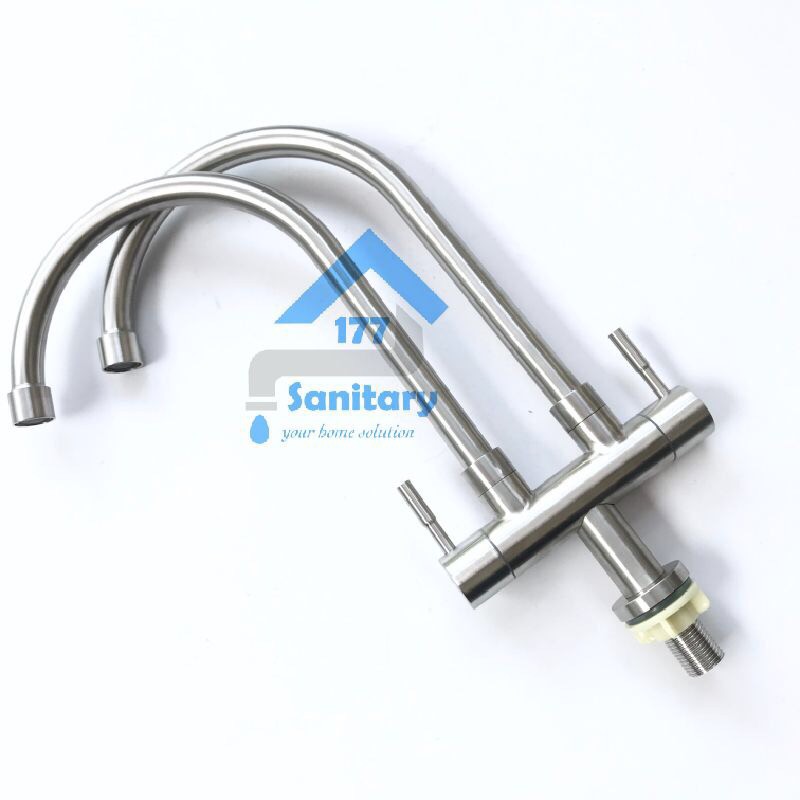 Kran air sink stainless 304 angsa Tanam double FV25-Keran air double cabang bak cuci piring 2in1 sink 2 lubang minimalis /G01a