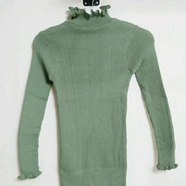DAISY CURLY SWEATER | TURTLENECK KRIWIL LENGAN PANJANG | SWEATER KRIWIL-Mint