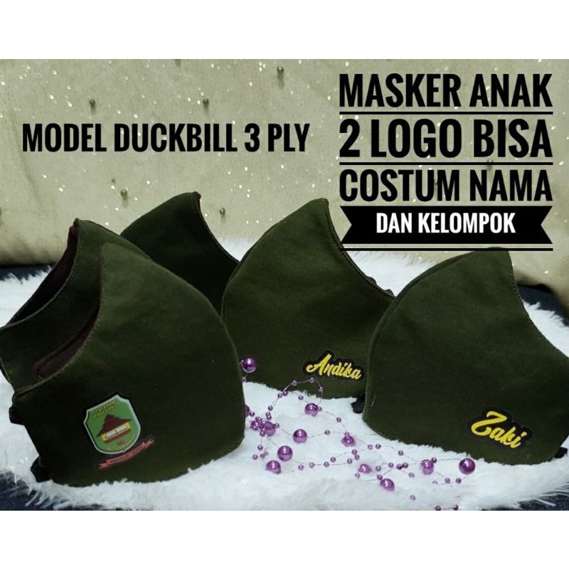 Masker anak dua logo sablon costum nama