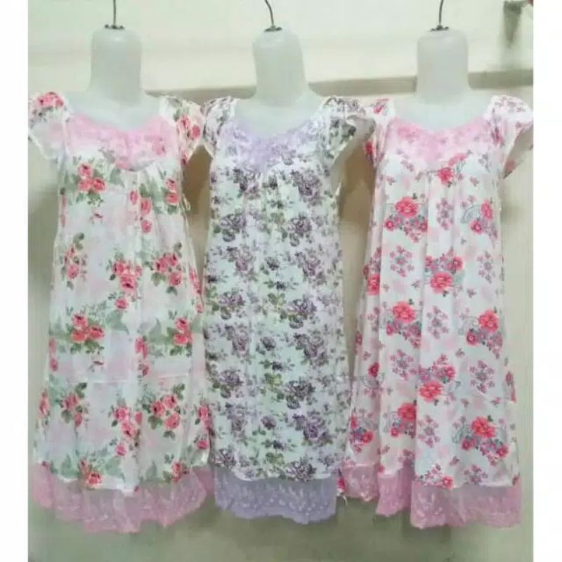 daster wanita spandek Renda Lekbong serian putih motif bunga bahan melar import spandek