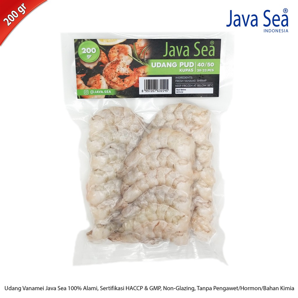 

JAVA SEA Udang Vanamei Kupas Beku PUD V 40/50 pack 200gr