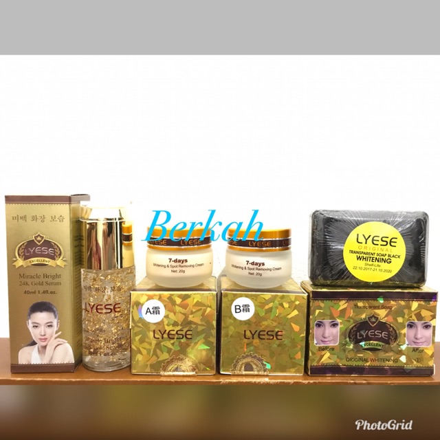 Paket Lengkap Cream LYESE 7 Days Siang | Malam | Sabun Hijau / Hitam | Serum ORIGINAL 100%