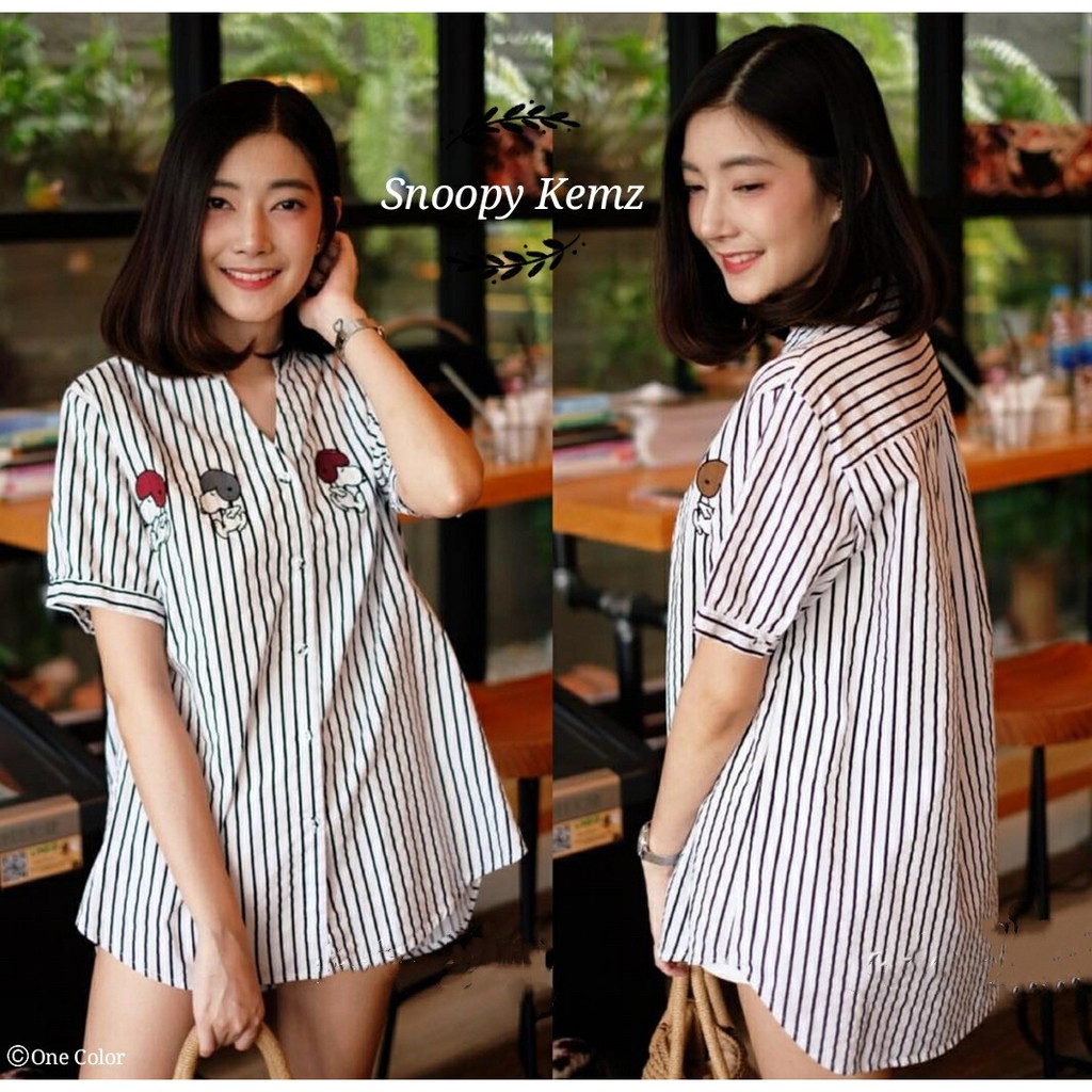 C17  BLOUSE SNOOPY 933  Atasan blouse wanita bordir snoopy salur