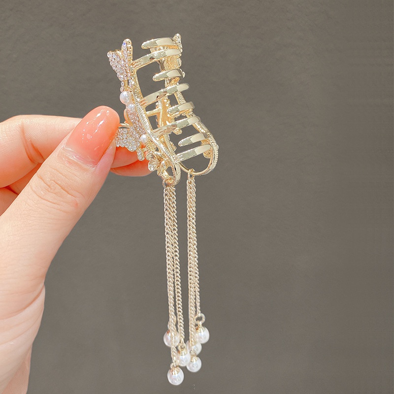 Jepit Rambut Model Rumbai Butterfly Aksen Berlian Imitasi Untuk Wanita