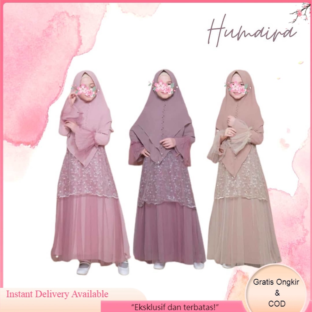 Gamis Anak Tanggung Dress Brukat Humaira Kids Syari Premium Moscrepe + Brokat + Tutu Fashion Muslim