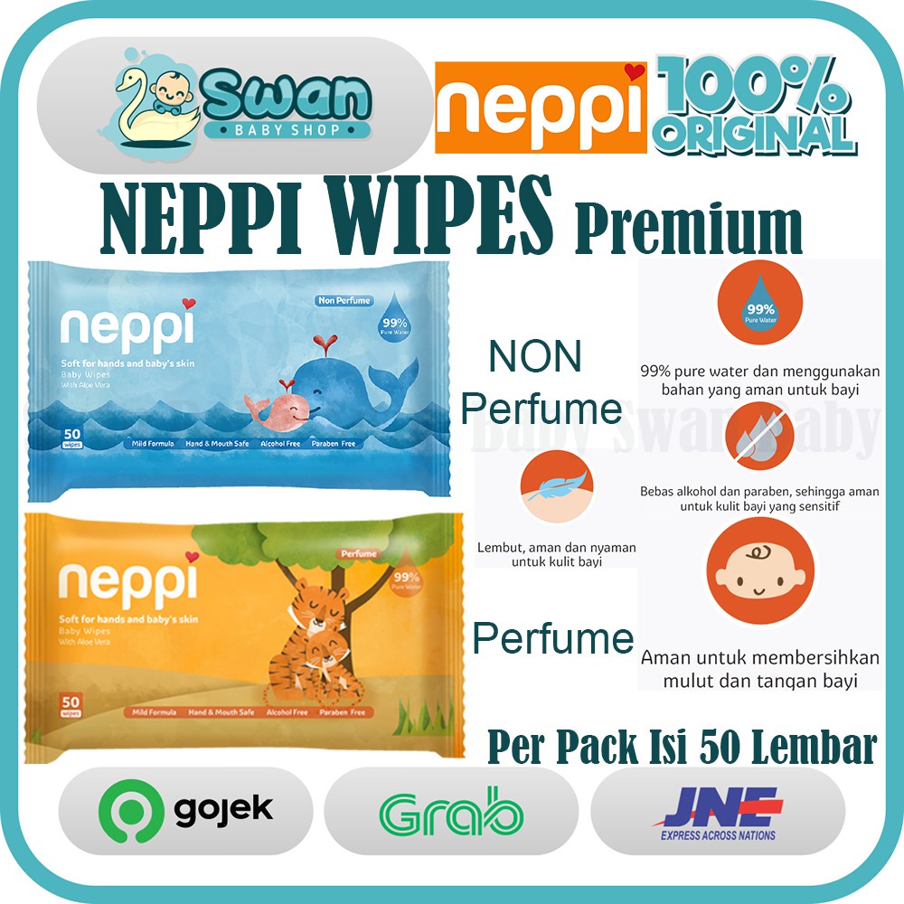 Neppi Wipes Tisu Basah Bayi isi 50's [ Non Parfume / Parfume ]