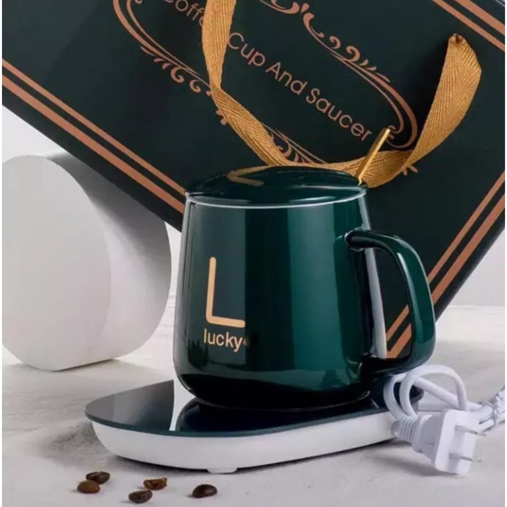 Mug Cangkir Elektrik Set Keramik Pemanas Suhu 55 Derajat Penghangat Kopi Teh Cup Coffee Warmer 400ML-Mug Cangkir Gelas Listrik Pamanas Penghangat Kopi Susu Cup Coffee