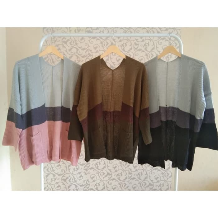 KARDIGAN CAMEROON THREE TONE CARDY RAJUT // CARDIGAN RAJUT OVERSIZE MIX 3 WARNA