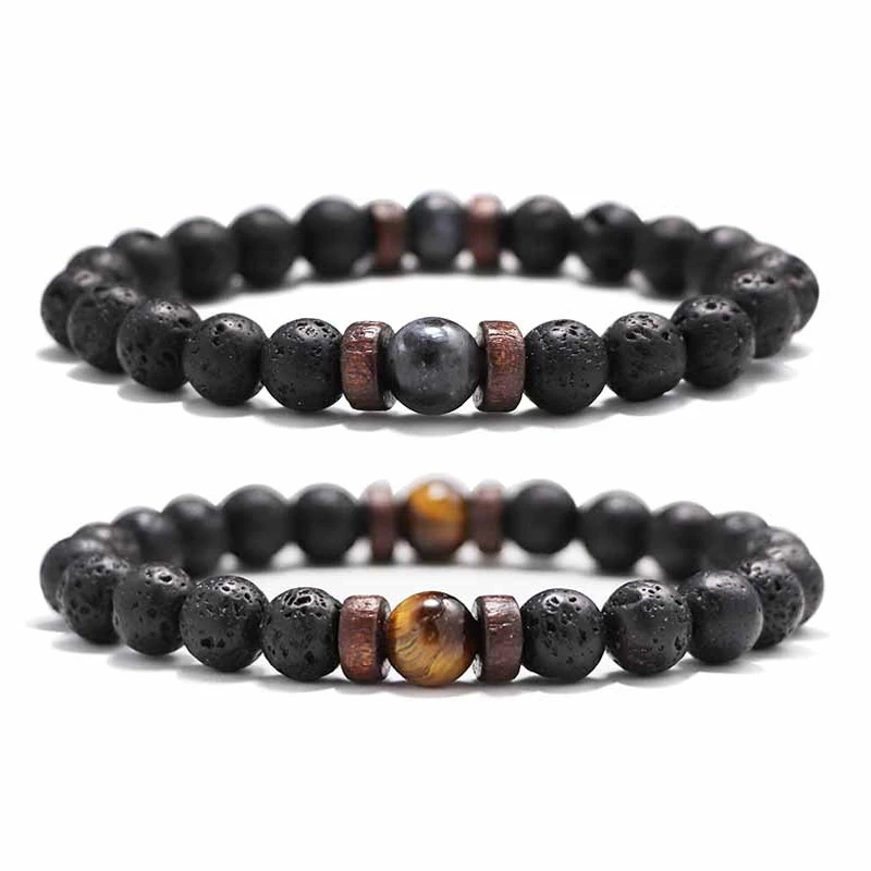 Perhiasan Gelang Batu Lava Chakra Buddha Tibet Mata Harimau Onyx Untuk Hadiah