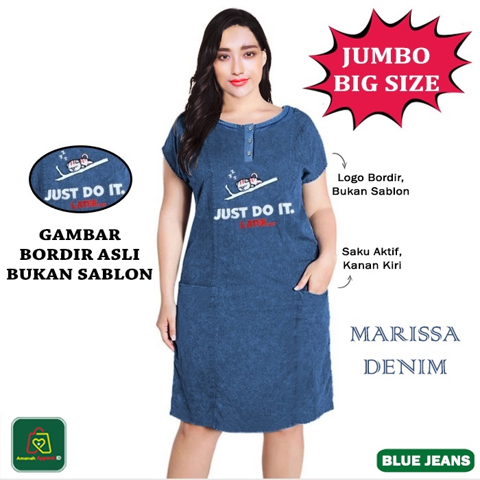 Baju Dress Wanita MARISSA DENIM JUMBO Bahan Babyterry Denim Premium Size XL - XXXL / 16449 16452 16455