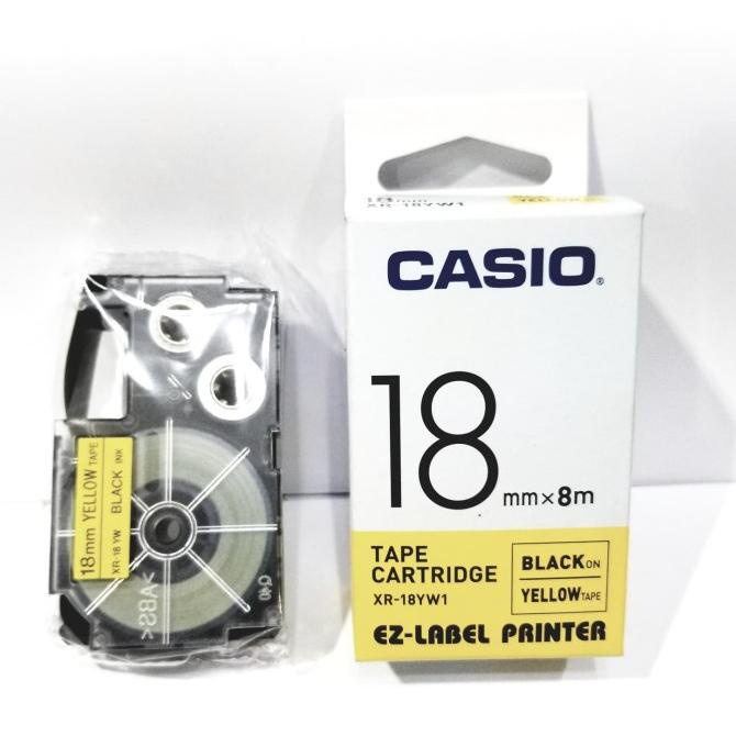 

casio tape cartridge 18mm black on yellow tape xr-18yw1 original