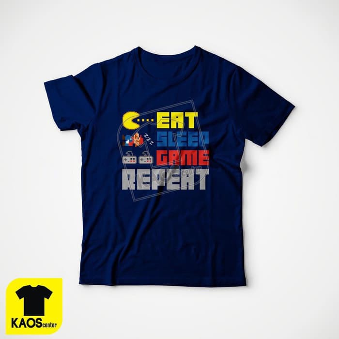 KAos Tshirt Baju Combed 30 Distro Mario Nintendo Eat Sleep Game Repeat