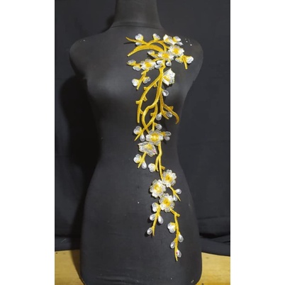 Pondok Gede Store Bordir Renda Tasik Bunga Sakura Gold-Silver Lace Patch Tempel Embroidery