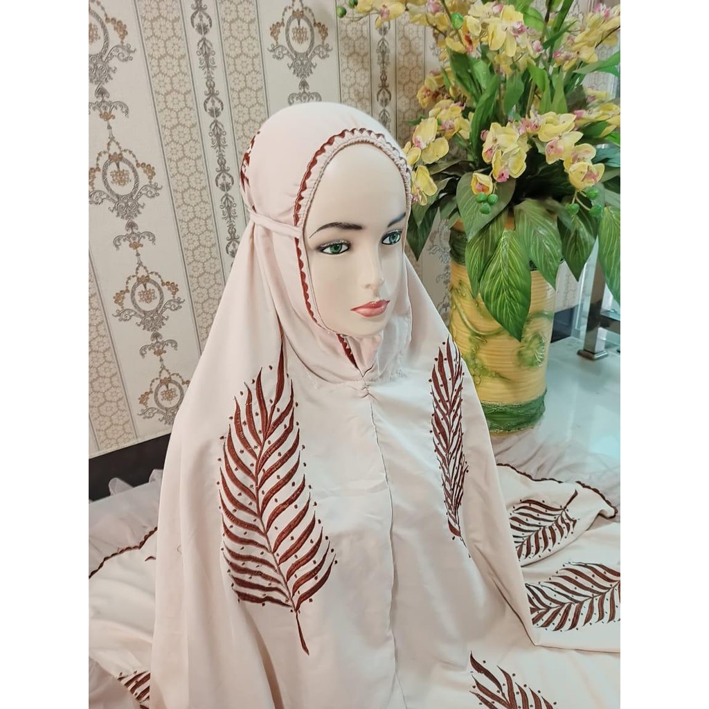 Mukena bordir manual daun - Mukena Import - Mukena Motif - Mukena Muslim