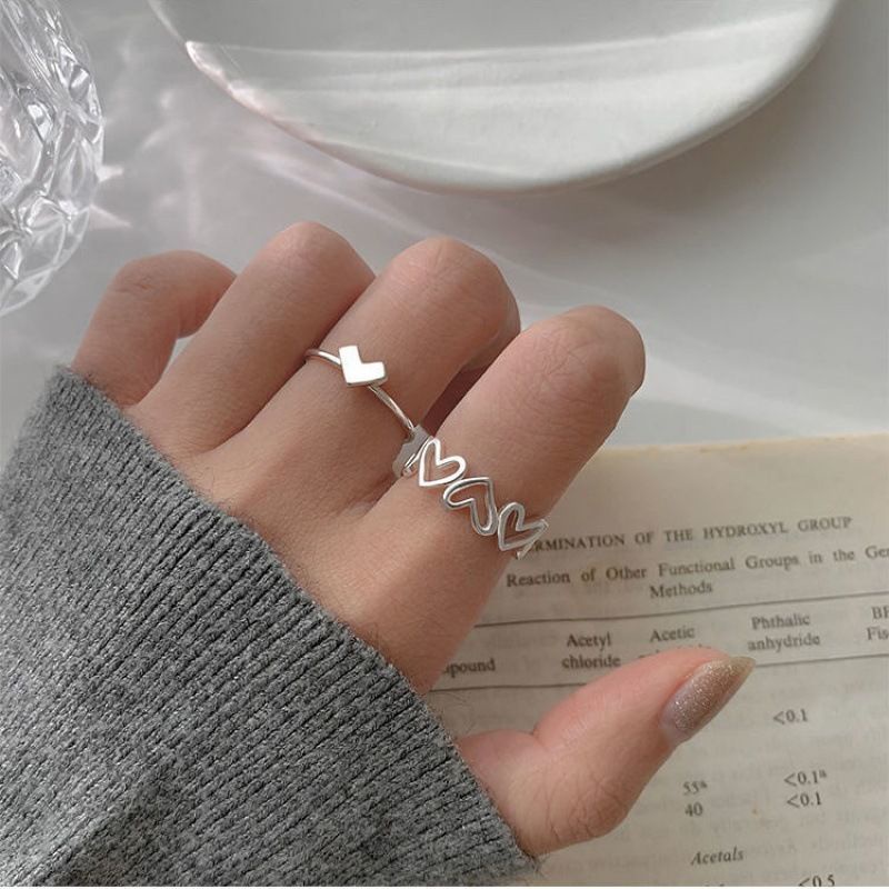 2pcs / Set Cincin Jari Telunjuk Model Terbuka Desain Hati Hollow Untuk Wanita