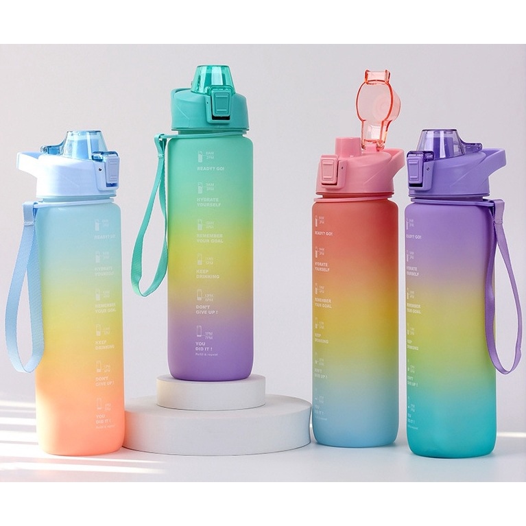 Terbaru Botol Minum Motivasi 1 liter Tutup Flip /Botol Minum Pastel 1 liter Drink Reminder/Botol Import