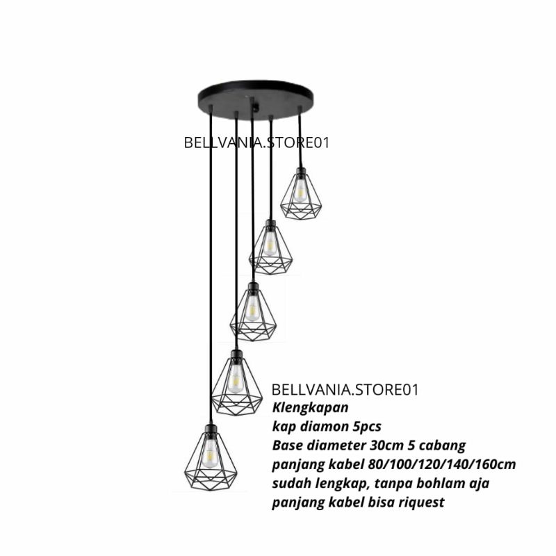 Lampu Gantung Minimalis Void Tangga 5 In 1 Set  Hias Diamond Vintage Dekorasi Ruang Tamu