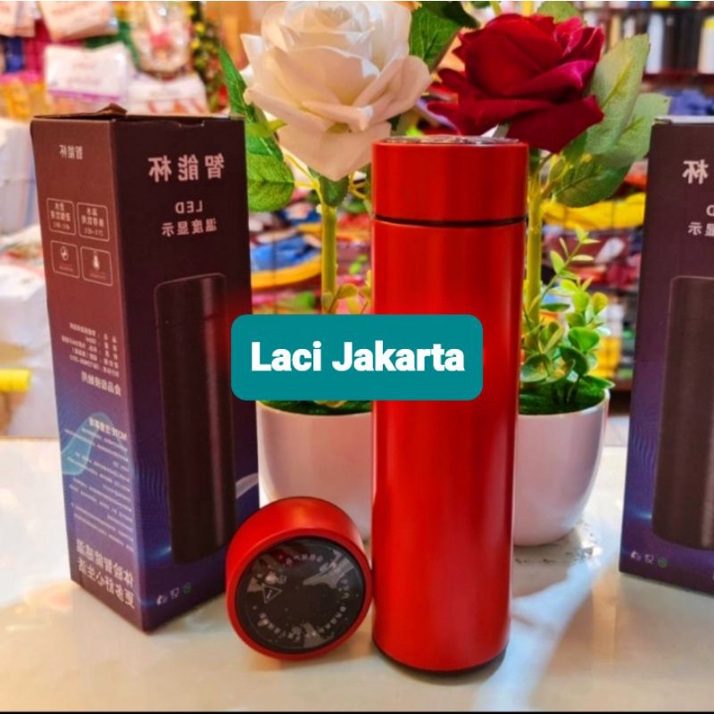 tumbler LED termos suhu 500ml termos panas botol tahan dingin tumbler digital angka botol minum-Merah