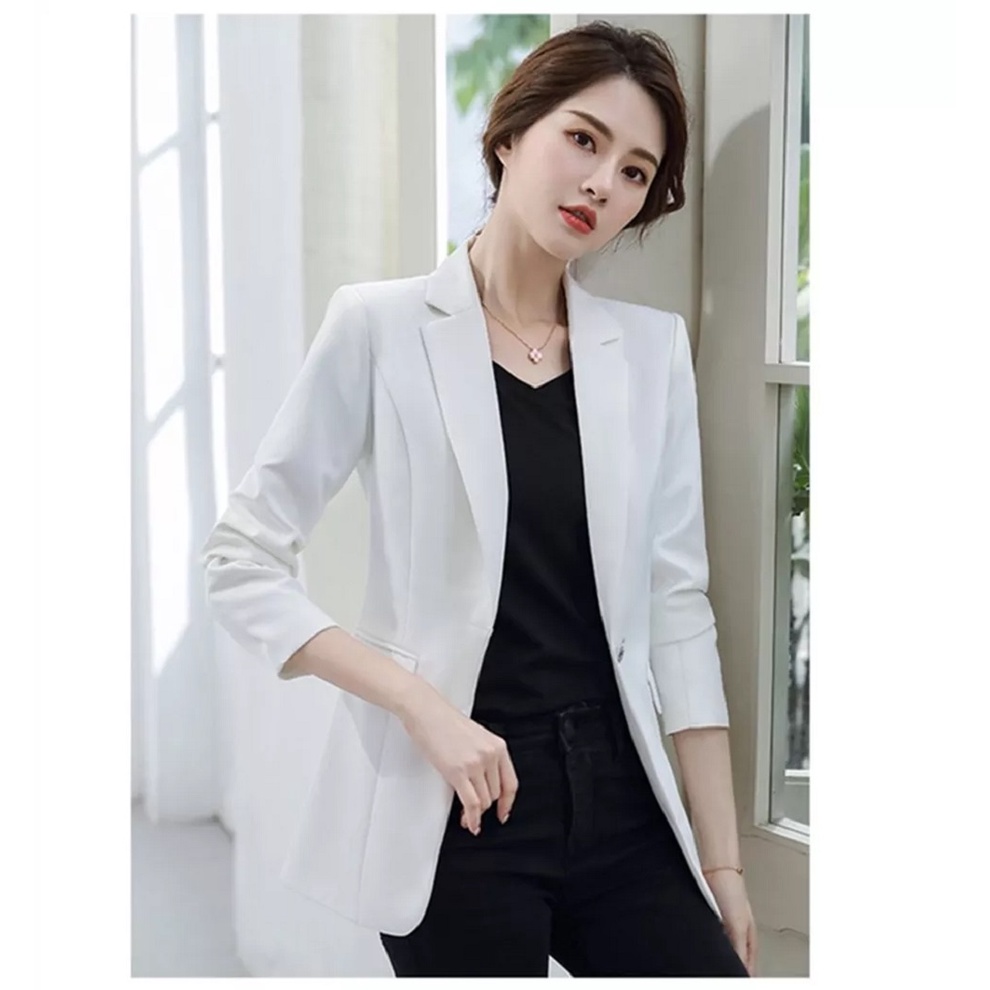 BLAZER KOREA WANITA SANTAI WARNA PUTIH - BLAZER KERJA WANITA WARNA PUTIH FORMAL SLIMFIT NIKAYU