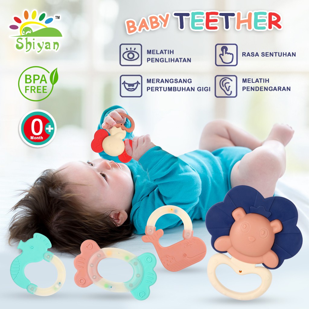 [Shiyan] mainan bayi edukasi shaking bell dan toy teether dengan bahan silikon dan plastik aman Varian Random