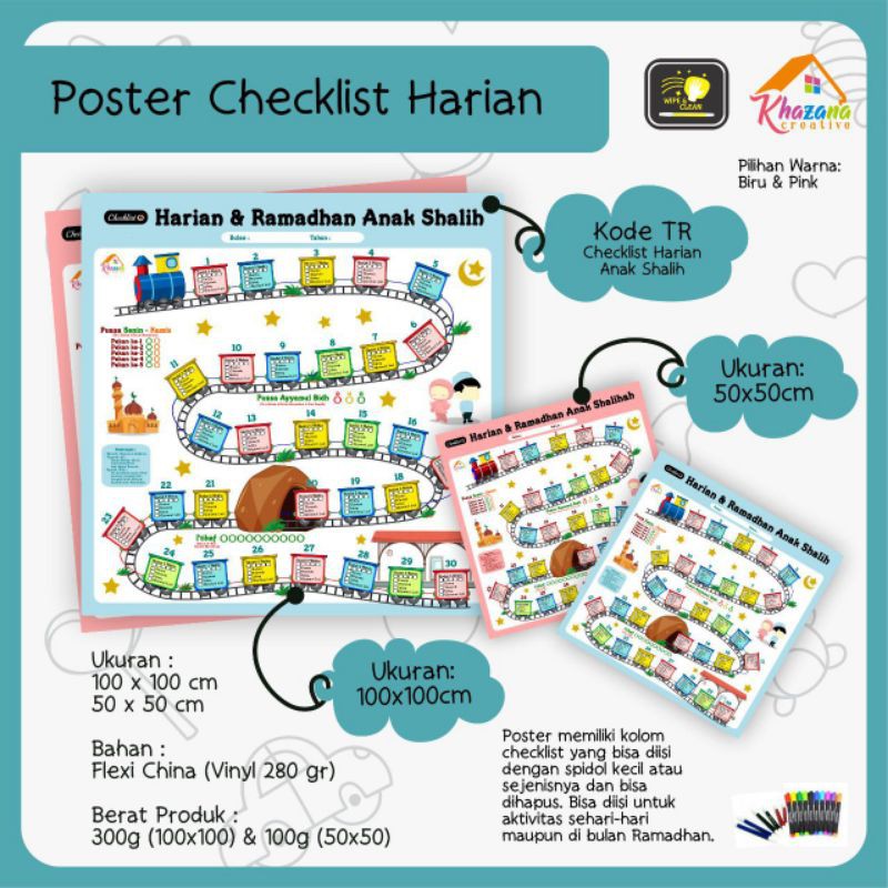 Poster Vinyl Checklist Harian/Checklist Ramadhan/Mainan Anti Gadget/Poster Edukasi