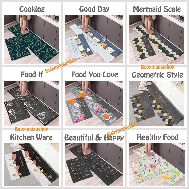 Keset Dapur 2in1 PREMIUM Kitchen Floor Mat Kaki Anti Slip Kamar Mandi Kamar Tidur Babymaniashop