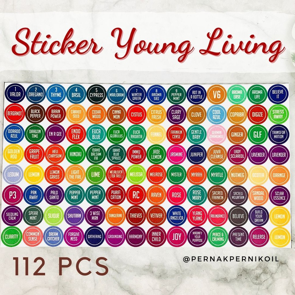 Sticker young living essential oil 112pcs lengkap stiker label yleo yl indo singapore RDT raindrop
