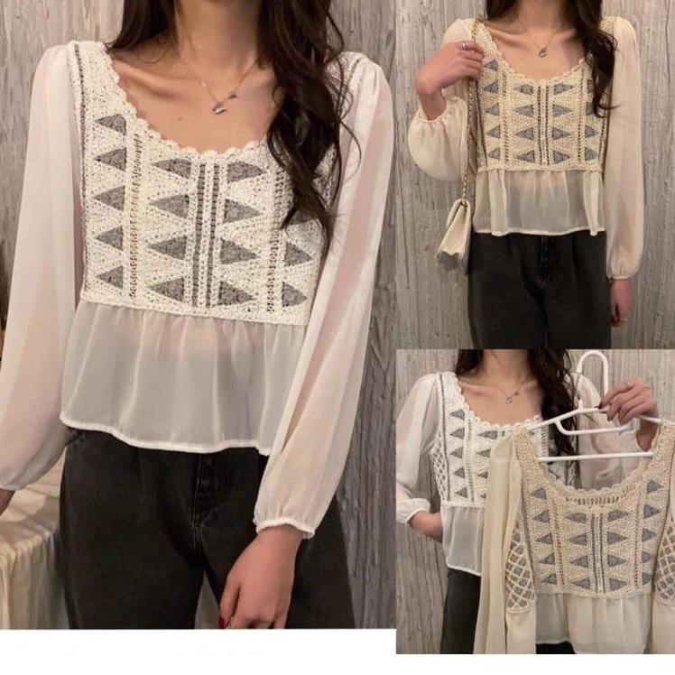DY TOP BLOUSE KOREA HIJAB PUTIH RAJUT 