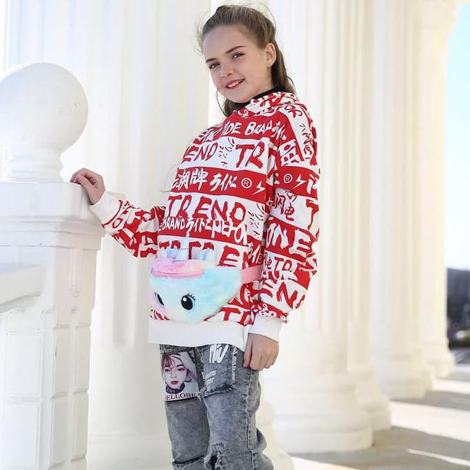 Tas Pinggang Unicorn Bulu TSU036 anak perempuan waist bag