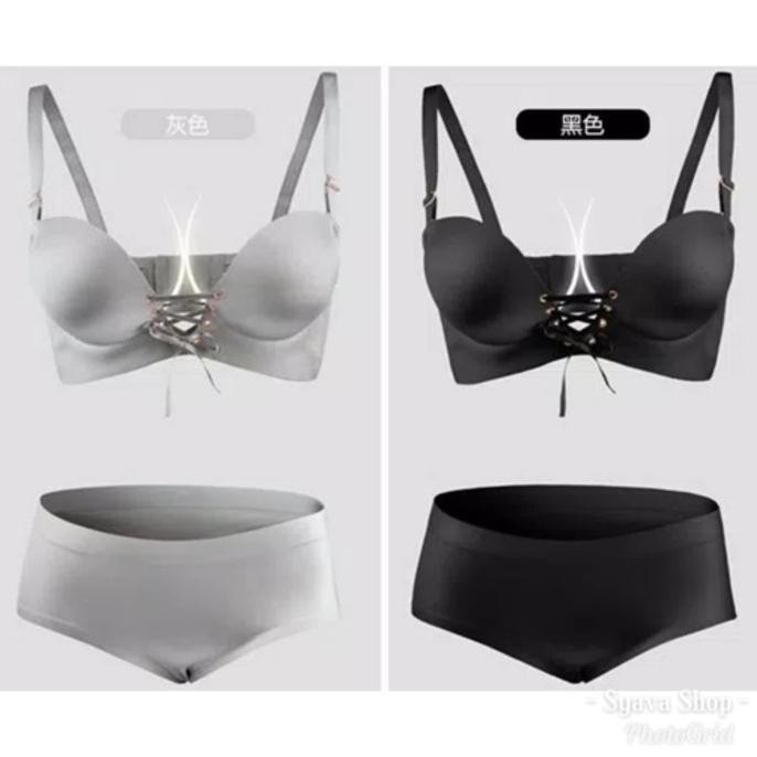 Bra Set Panty Cd Push Up Seksi Seamless Tali Depan