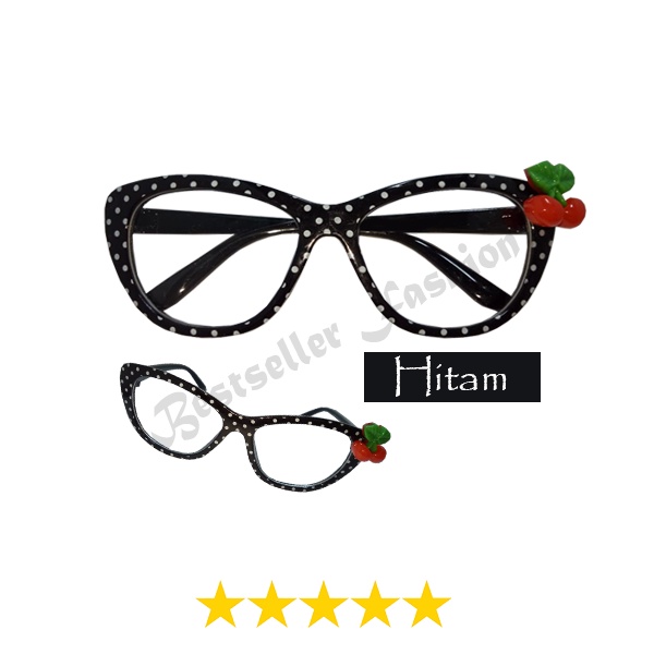 Kacamata Transparan Anak Fashion Lucu Model Cat Eye Frame Polkadot Cherry Kacamata Gaya anak Perempuan FREECASE