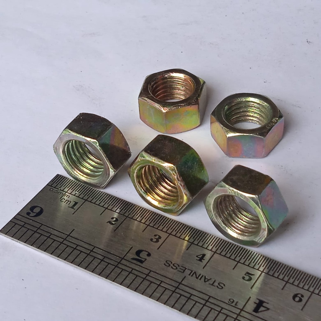 MUR M10 KUNING KUNCI 14 MUR HEX NUT 10MM MUR YELLOW ZINK M10 PITCH DRAT 1.25 MUR HEX M10 NUT KUNING DIAMETER LUBANG 10 MM MUR HEXA M10-4