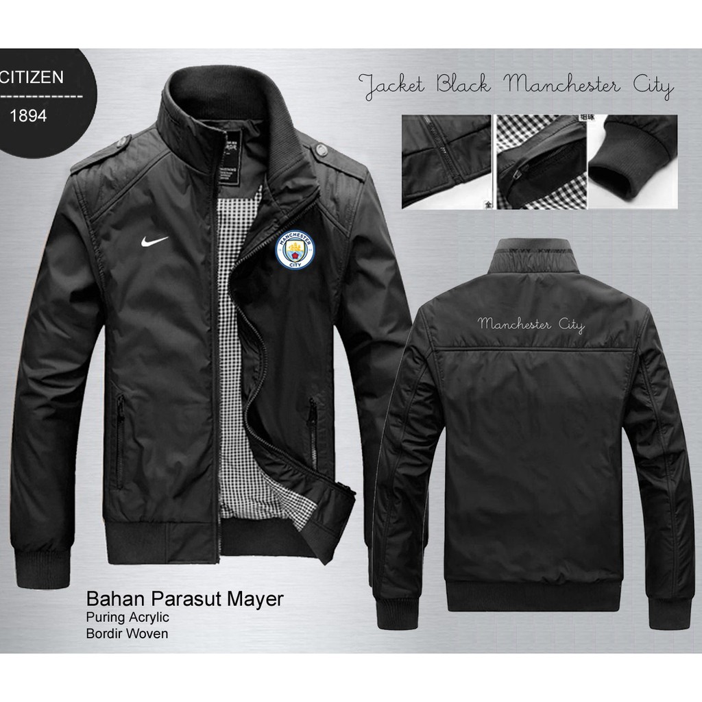 Jaket Black Manchester City / Bola Distro Pria Cowok Promo Jacket Soccer Football