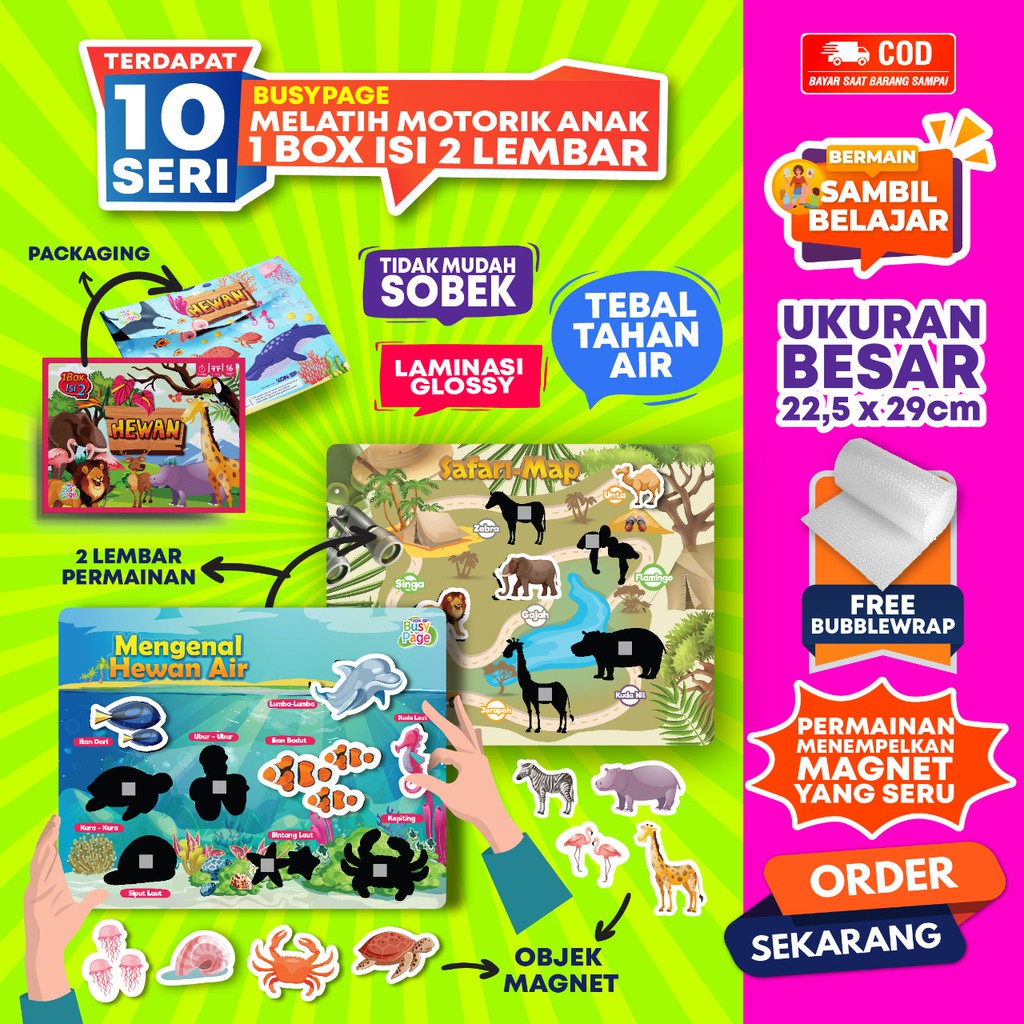 [1BOX ISI 2] KONSEP BUSY PAGE HEWAN / ACTIVITY SHEET / MAINAN EDUKASI ANAK