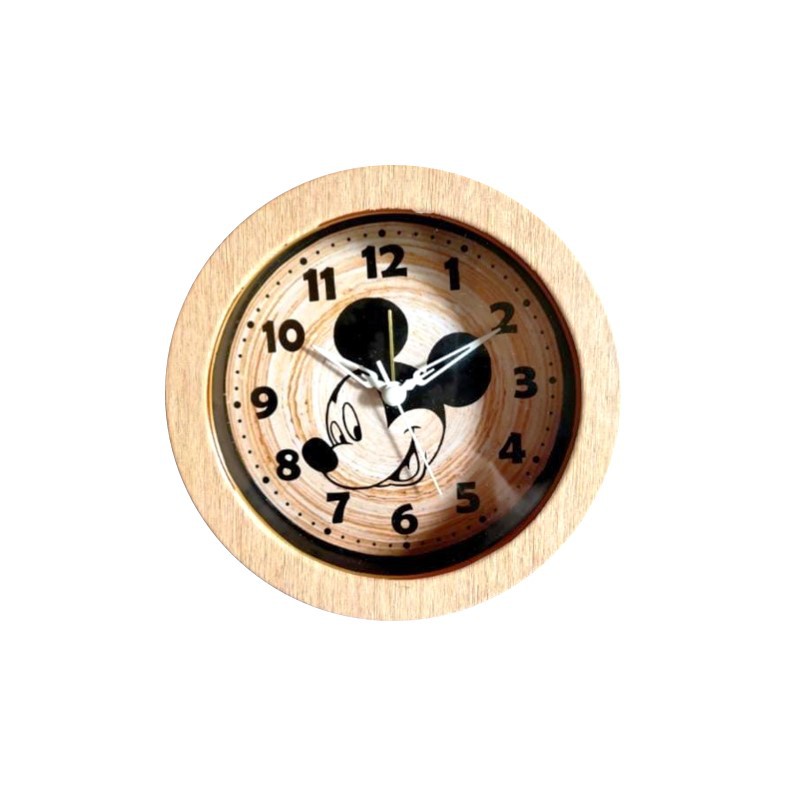 Jam Meja Anak Karakter Hello Kitty Mickey Mouse Motif Kayu Alarm Clock Free Baterai