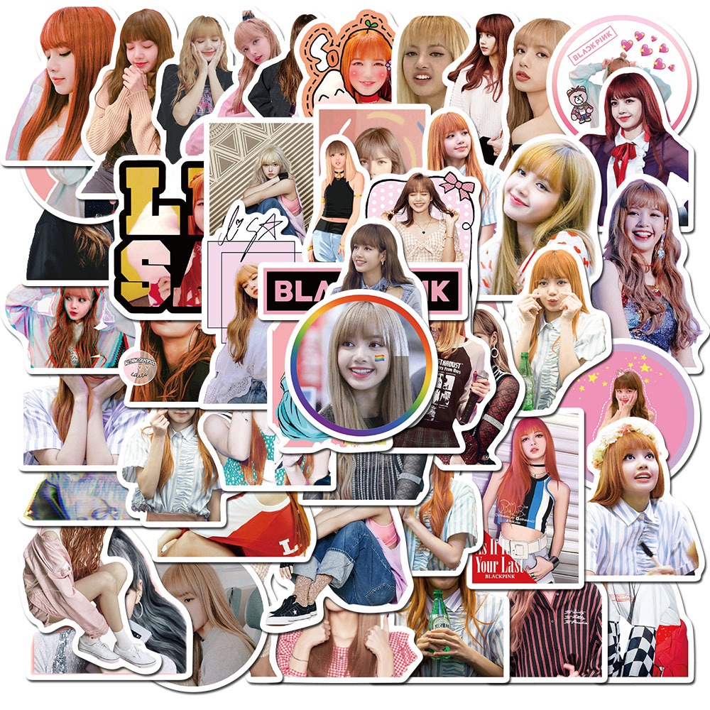 50 BlackPink member Thai female singer Lisa suitcase laptop guitar graffiti stickers