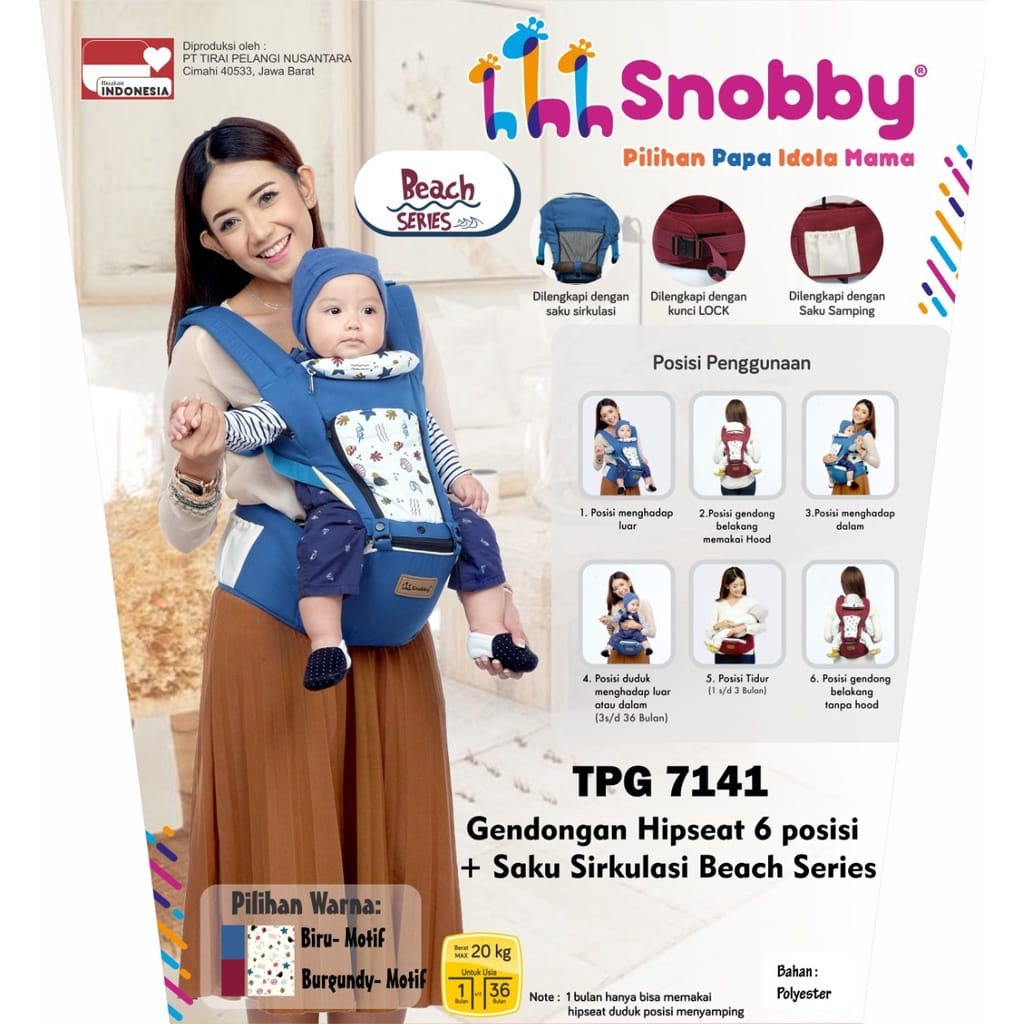 Snobby TPG7141 Gendongan Bayi Hipseat 6 Posisi + Saku Aplikasi Print Beach Series