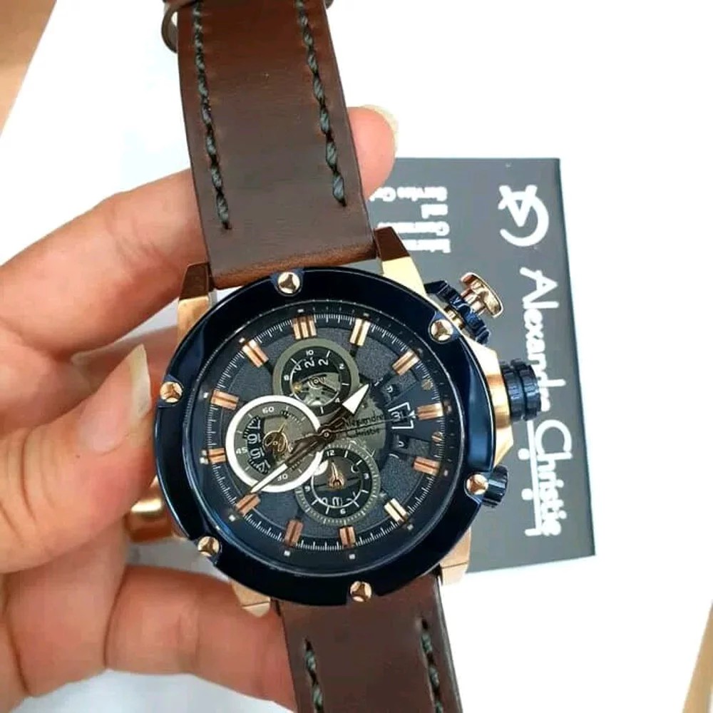 Jam tangan pria alexandre christie AC6491 original black rosegold