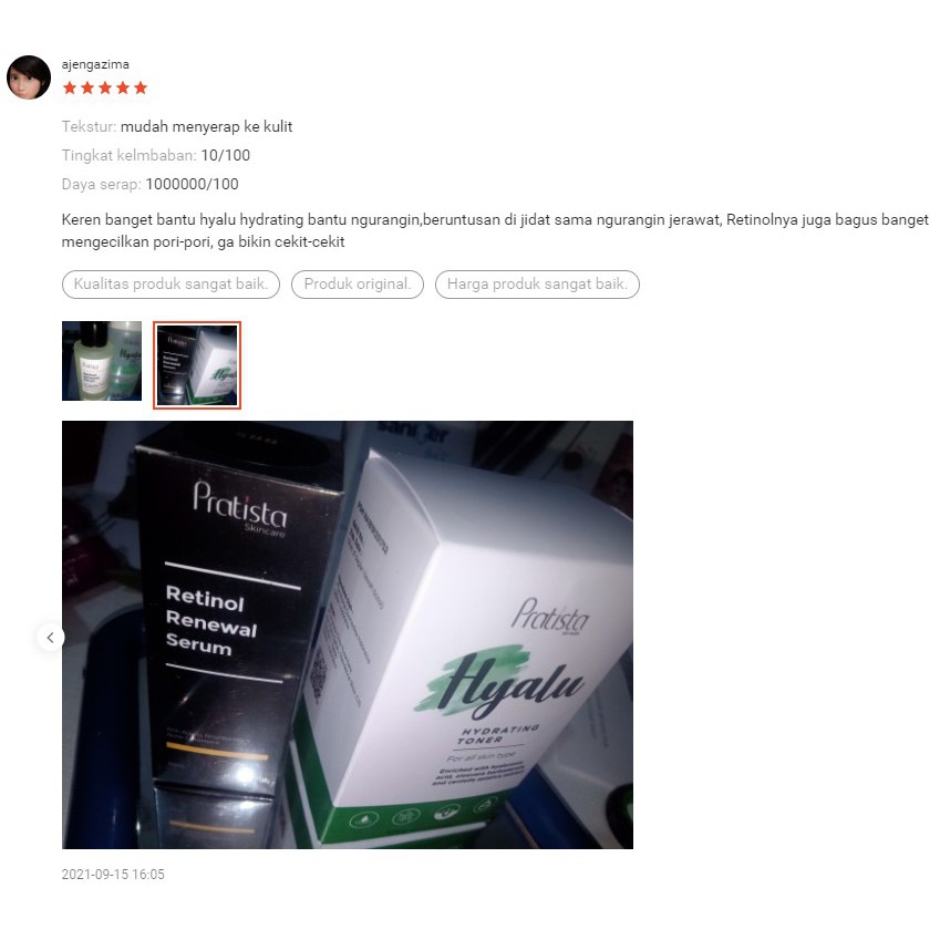 Pratista Paket BEST COMBO Hyalu Hydrating Toner + Retinol Renewal Serum 100% ORI