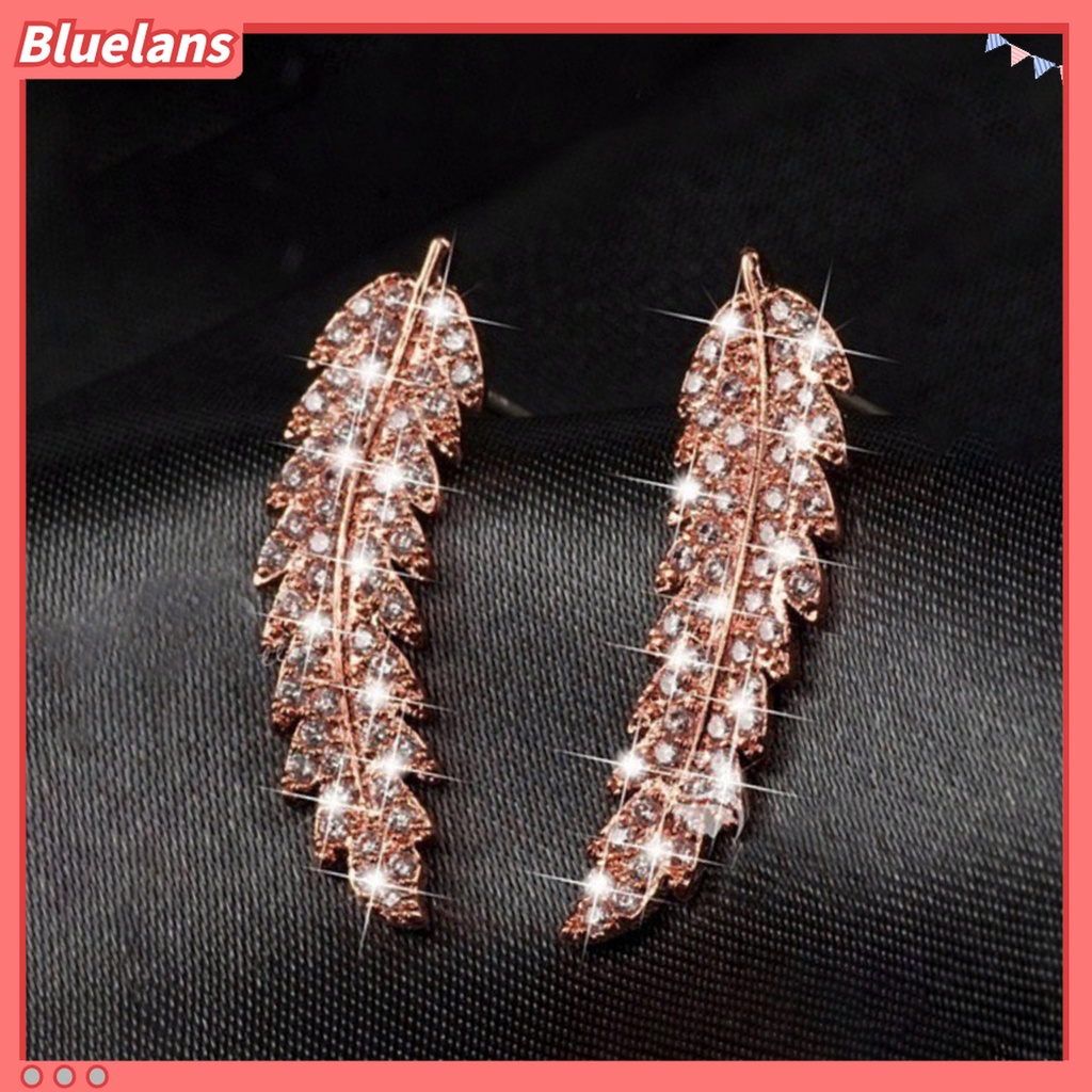 Anting Stud Bentuk Daun Aksen Berlian Imitasi Untuk Wanita