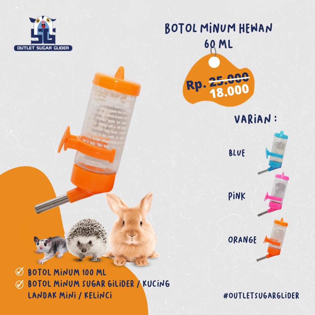 BOTOL MINUM 100ML PET DRINK SUGAR GLIDER / KELINCI / GERBIL / HAMSTER