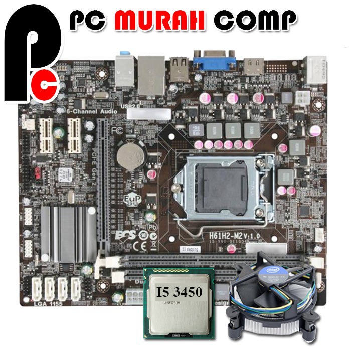 Mainboard LGA 1155 H61 Onboard dan i5 3450  Bonus Fan intel