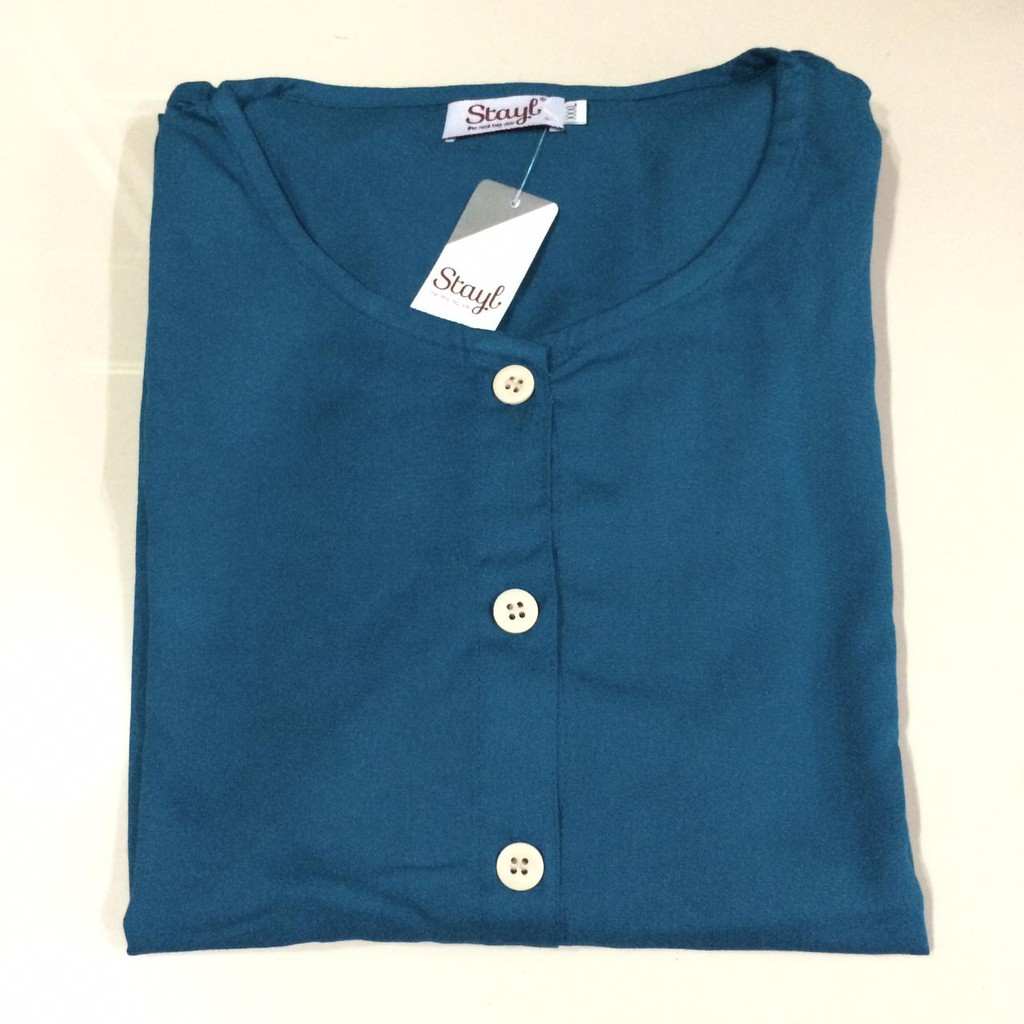 LD 120 ( Fit to 3XL ) Atasan blouse wanita lengan panjang Atasan big size rayon twill Inayah blouse-Tosca