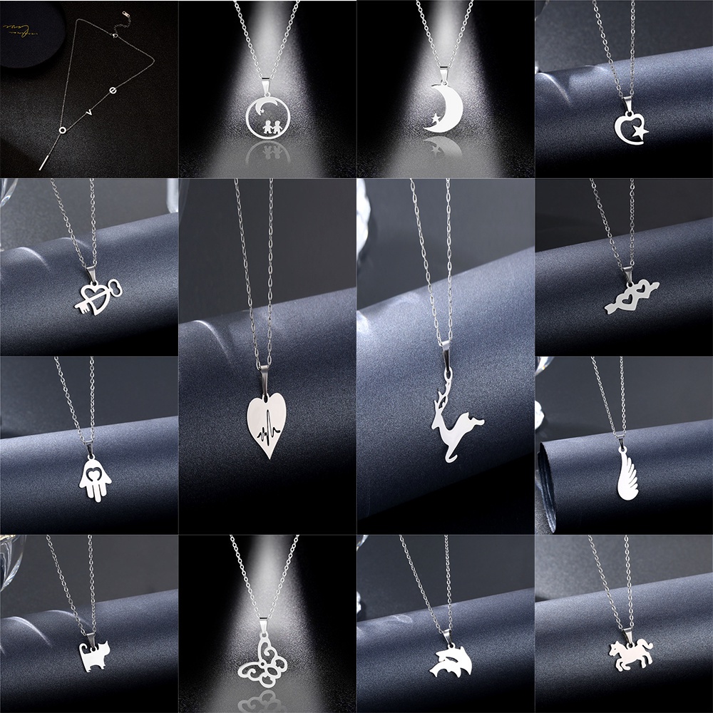 14 kinds of Korean style simple silver stainless steel clavicle chain does not rust men's and women's necklaces for girlfriends and boyfriends best factory wholesale